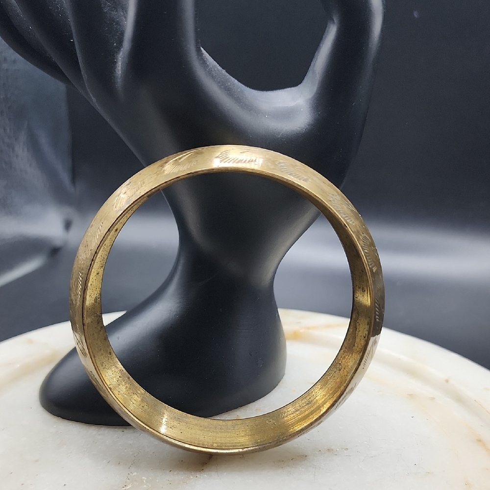 Brass Minimalist Bracelet with Hand Crafted Engraved Design Vintage